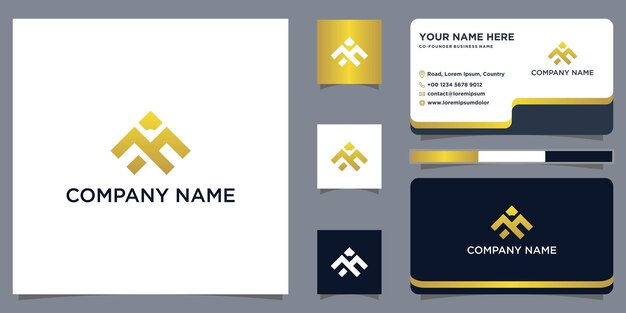 Logotipo de diseño de inversión de lujo con inspiración inicial de MF y tarjeta de visita Premium Vecto