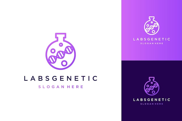 Logotipo de diseño de laboratorio o vidrio de laboratorio con símbolos genéticos