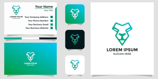 Vector logotipo de diseño de león y tarjeta de visita.