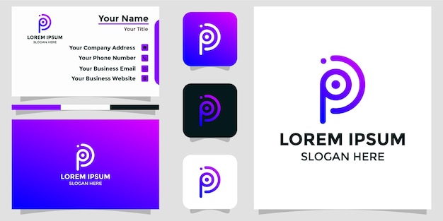 Logotipo de diseño de letra P y tarjeta de marca