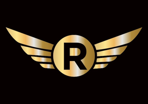 Logotipo de diseño de la letra R de transporte Símbolo del ala para la señal de carga