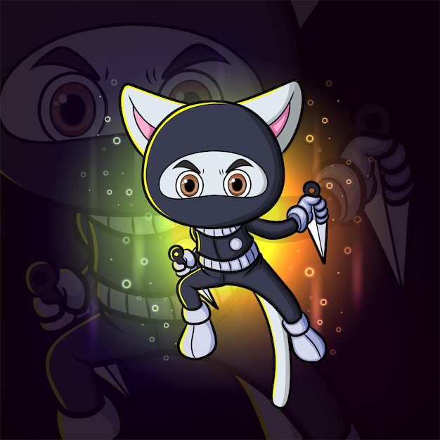 Vector el logotipo de diseño de la mascota ninja cat esport