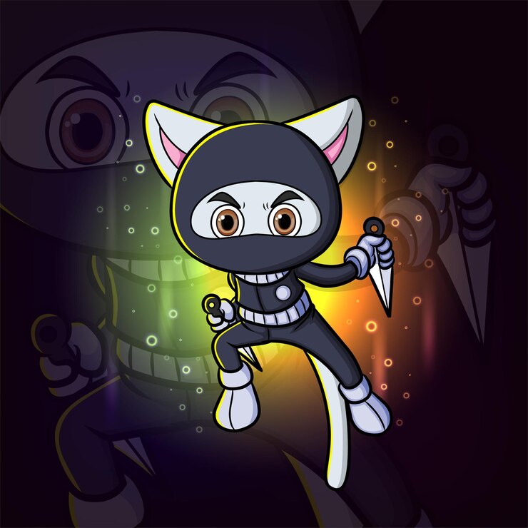 Vector el logotipo de diseño de la mascota ninja cat esport