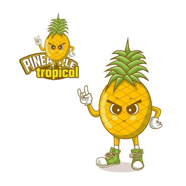 logotipo de diseño de mascota de piña tropical