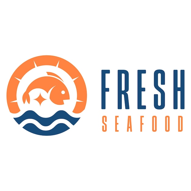 logotipo de diseño minimalista plano del mercado de mariscos frescos
