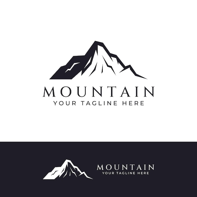 Logotipo de diseño minimalista con vistas al paisaje de montaña para fotógrafos escaladores y aventureros Edición con ilustración vectorial