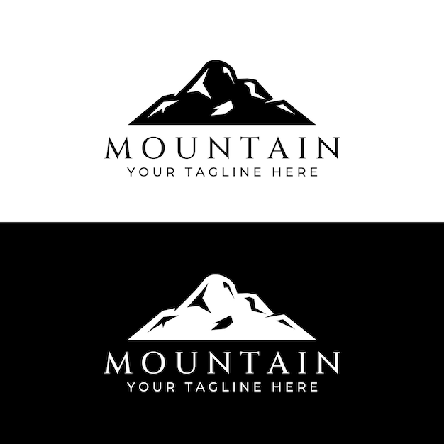 Logotipo de diseño minimalista con vistas al paisaje de montaña para fotógrafos escaladores y aventureros edición con ilustración vectorial