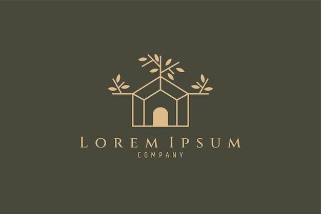 Logotipo de diseño en el que se muestra una imagen simple de una casa con un árbol.