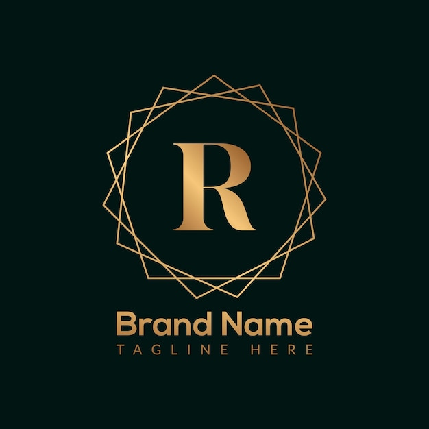 Vector logotipo de diseño de la reina dorada de la letra r de lujo. elegante concepto de diseño de logotipo dorado para boutique, restaurante.