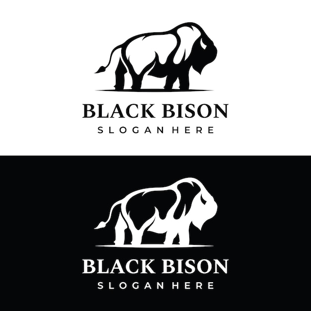 Logotipo de diseño de silueta de bisonte retro angus búfalo salvaje fondo aislado Vector de plantilla