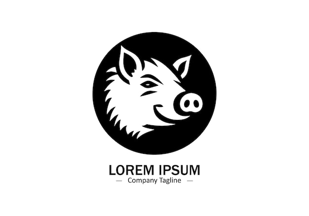 Logotipo de un diseño de silueta de icono de cerdo en fondo blanco