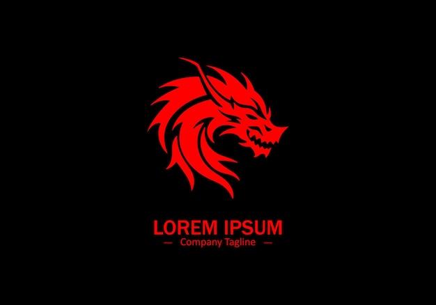 Logotipo de un diseño de silueta de icono de dragón en fondo negro