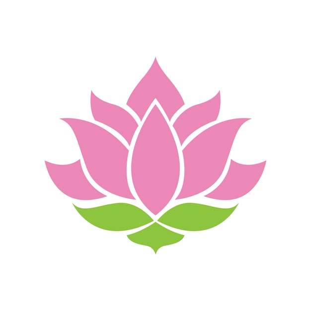 Logotipo de diseño simple de flor de loto rosa y verde