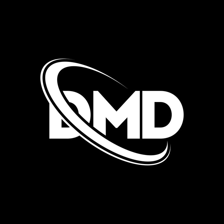 Vector logotipo de dmd: diseño de logotipo de letra dmd: iniciales: logotipo dmd vinculado con círculo y monograma en mayúscula: logo dmd: tipografía para negocios tecnológicos y marca inmobiliaria.