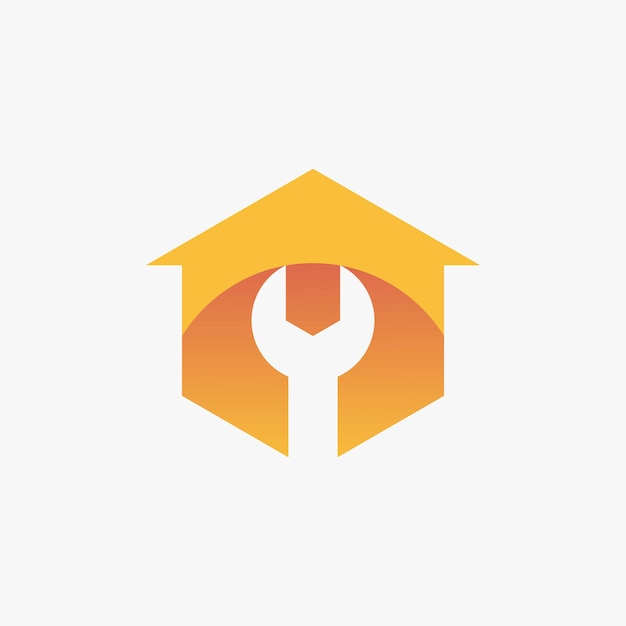 Logotipo de doble significado de hogar y llave inglesa