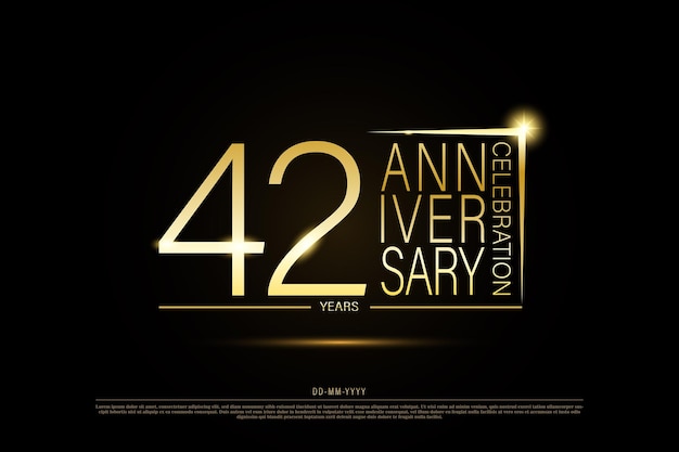Logotipo dorado de 42 años de aniversario dorado sobre fondo negro, diseño vectorial para celebración.