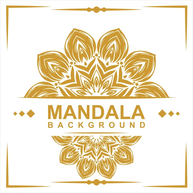 Un logotipo dorado y blanco con el título mandala de fondo.