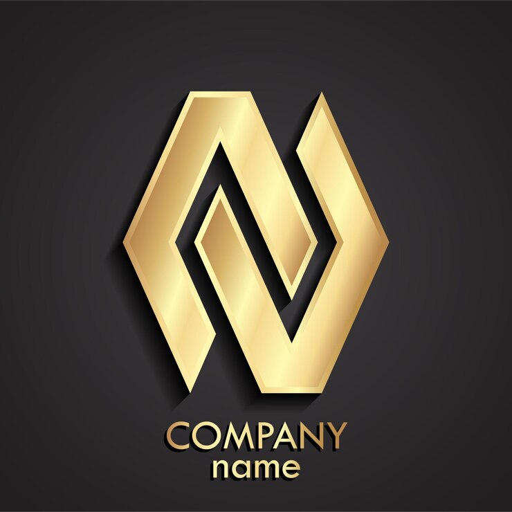Vector logotipo dorado de doble forma geométrica en 3d