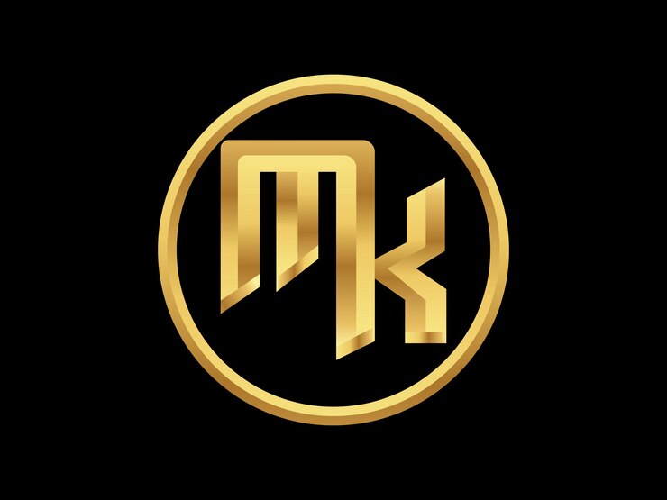 un logotipo dorado con las letras m y k en él logotipo mk