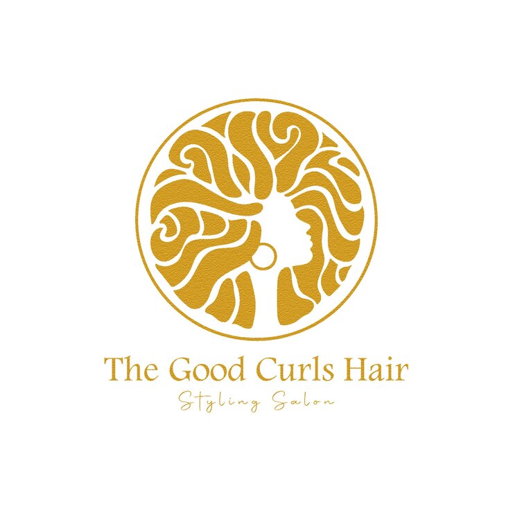 un logotipo dorado con una mujer y un cabello de mujer peinando el cabello