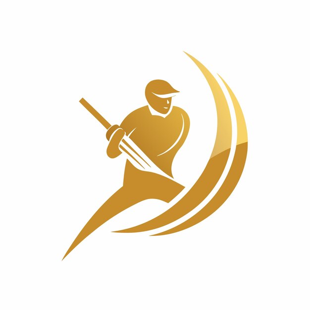 un logotipo dorado y negro con un hombre sosteniendo una espada