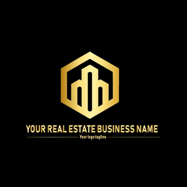 Un logotipo dorado y negro con las letras del nombre de su empresa inmobiliaria