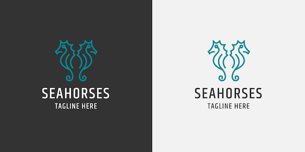 Logotipo de dos líneas de caballitos de mar. estilo plano