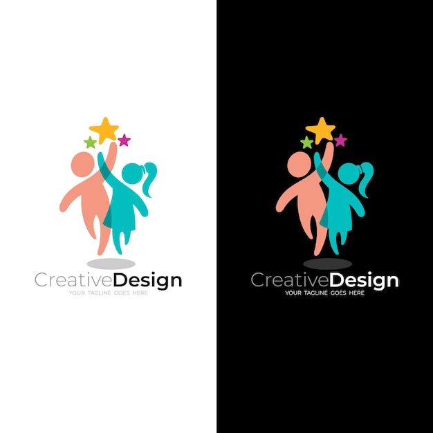 logotipo de dos personas que se toman de la mano logotipo social icono de estrella