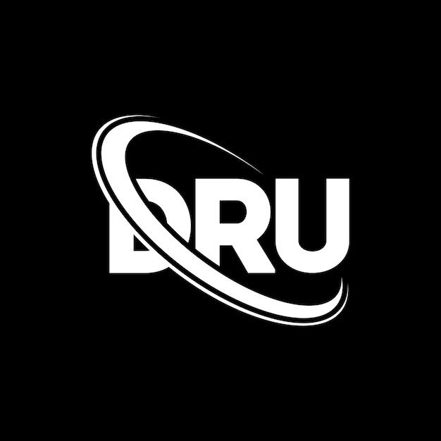 El logotipo DRU, la letra DRU, las iniciales DRU, vinculado con círculo y mayúscula, el logotipo del monograma, la tipografía DRU para el negocio tecnológico y la marca inmobiliaria.