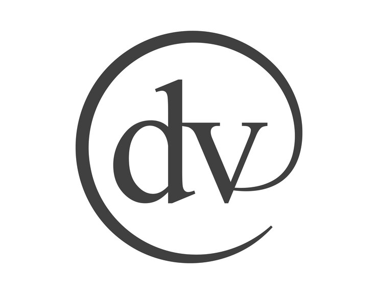 Vector logotipo dv de dos letras con forma de círculo estilo de signo de correo electrónico d y v logotipo redondo de la empresa comercial