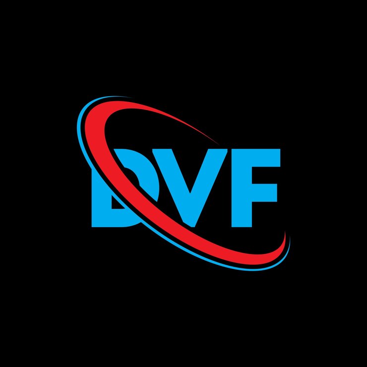 Vector el logotipo dvf, la letra dvf, el diseño del logotipo de la carta dvf, las iniciales dvf, un logotipo vinculado con círculo y monograma en mayúsculas, la tipografía dvf para el negocio tecnológico y la marca inmobiliaria.