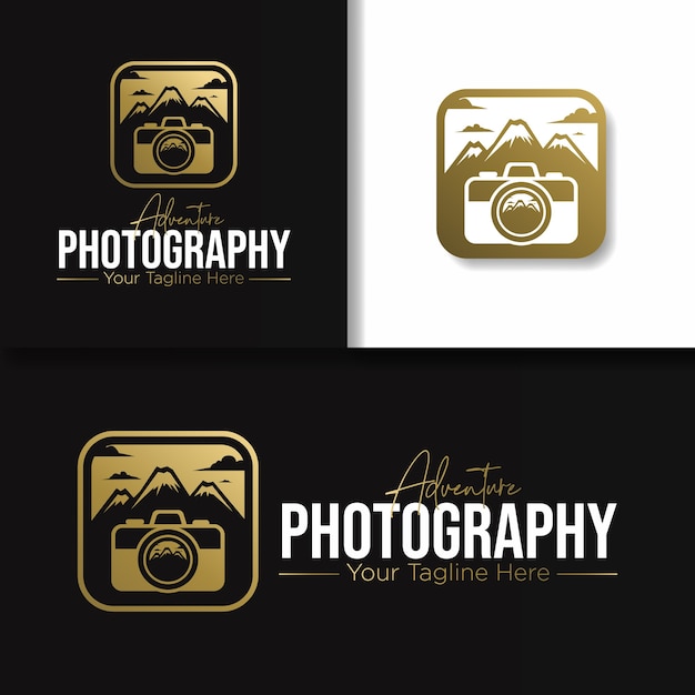 Logotipo e icono de fotografía de aventura al aire libre de oro