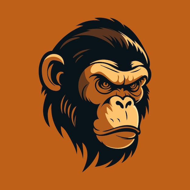 Un logotipo e ilustración de cabeza de mono enojado con un fondo marrón
