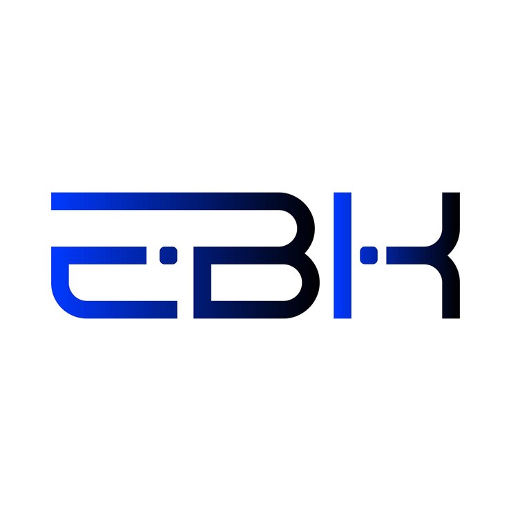 Vector el logotipo de ebk es una tipografía abstracta, un diseño vectorial moderno y minimalista.