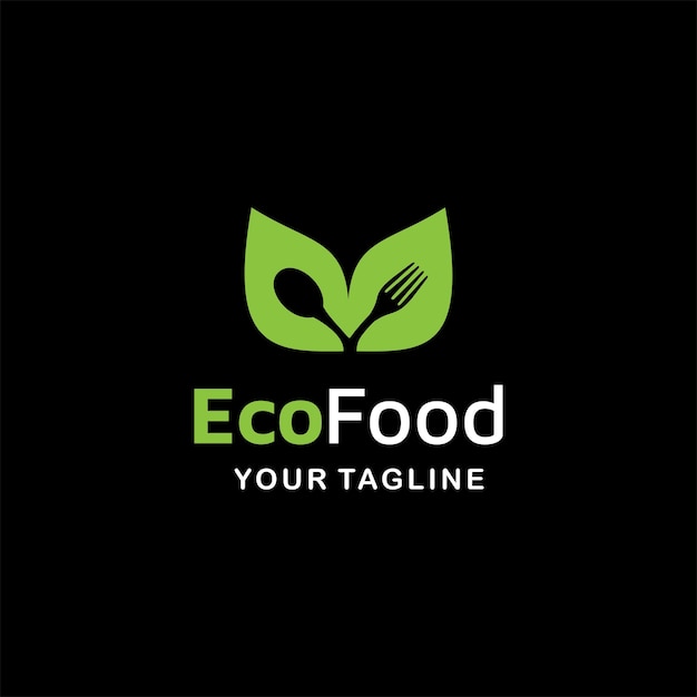 Logotipo de ecofood con diseño de tenedor y cuchara.