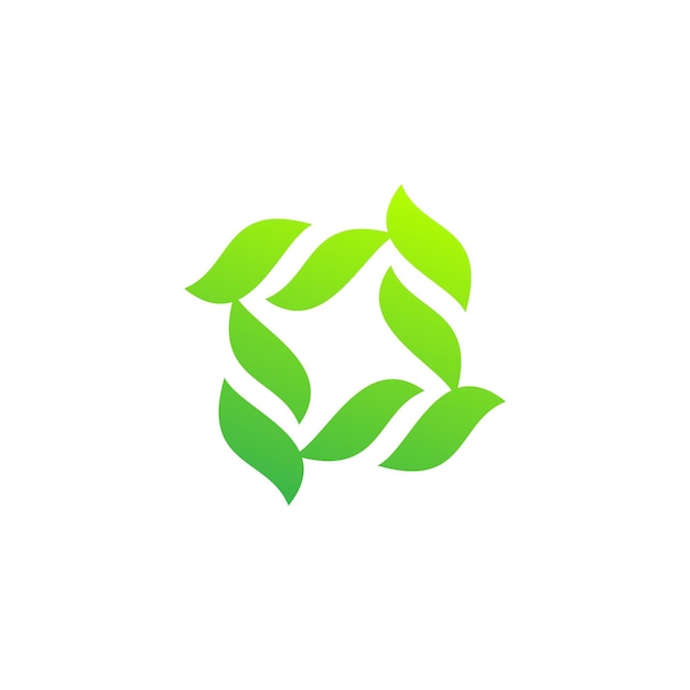 Logotipo de ecología hoja cuadrada retorcido diseño de vector verde