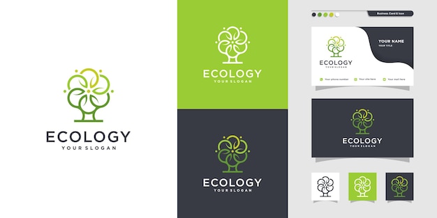 Logotipo de ecología único y diseño de tarjeta de visita icono de vida en vivo de atención médica Vector Premium