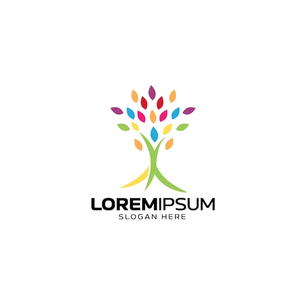 Logotipo ecológico y de bienestar con árbol abstracto