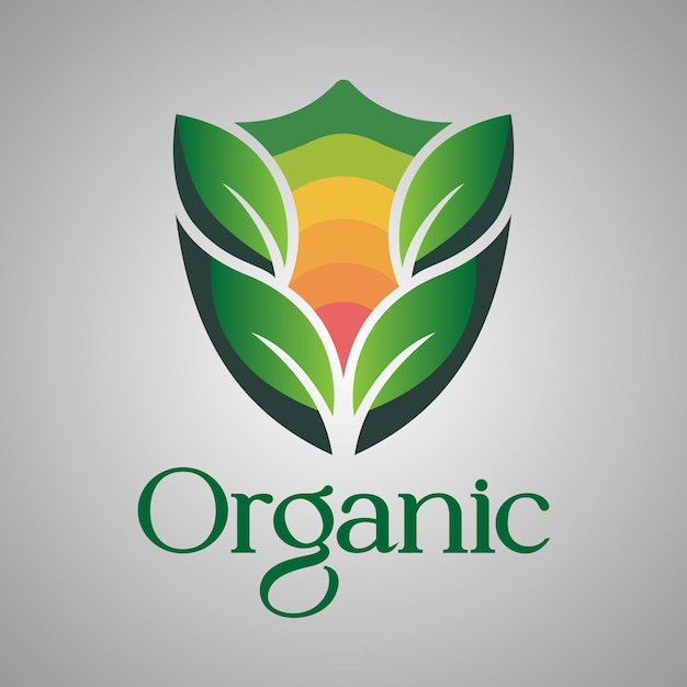Logotipo ecológico con hojas y escudo