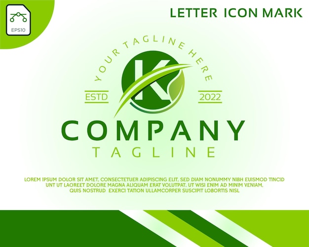 Logotipo ecológico verde con diseño de plantilla de letra K