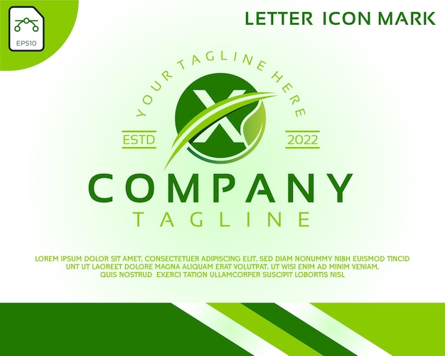 Logotipo ecológico verde con diseño de plantilla de letra X