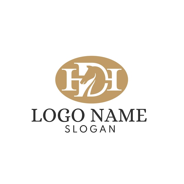 logotipo ecuestre moderno con monograma H y D caballo de silueta en letra D para empresa ecuestre