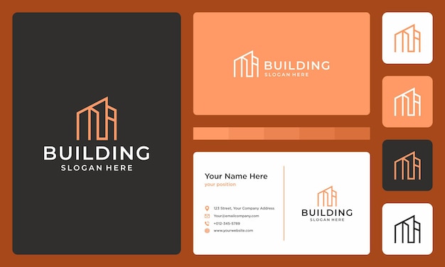 Logotipo de edificio arquitectónico. vectores premium. diseño de tarjetas de visita.