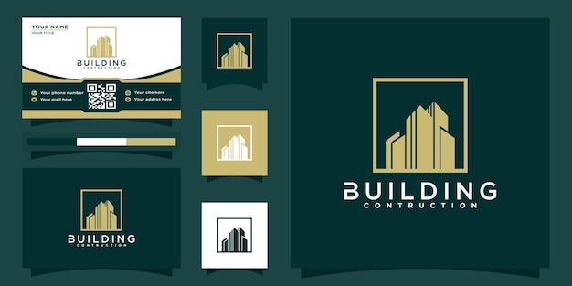 Logotipo de edificio de bienes raíces moderno y elegante para empresa residencial de apartamentos y tarjeta de visita vector premium