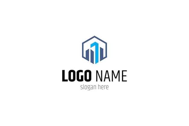 logotipo del edificio de la ciudad con la combinación del número uno en diseño vectorial plano de forma hexagonal