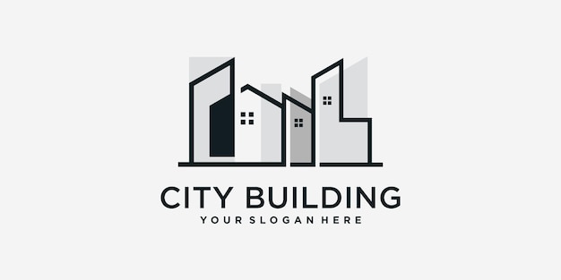 Logotipo del edificio de la ciudad con plantilla de estilo de arte lineal vector premium