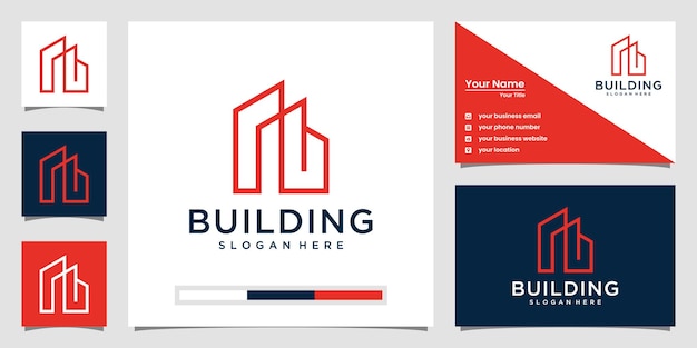 Logotipo de edificio elegante con concepto de arte lineal. edificio de la ciudad abstracto para la inspiración del logotipo. diseño de tarjetas de visita