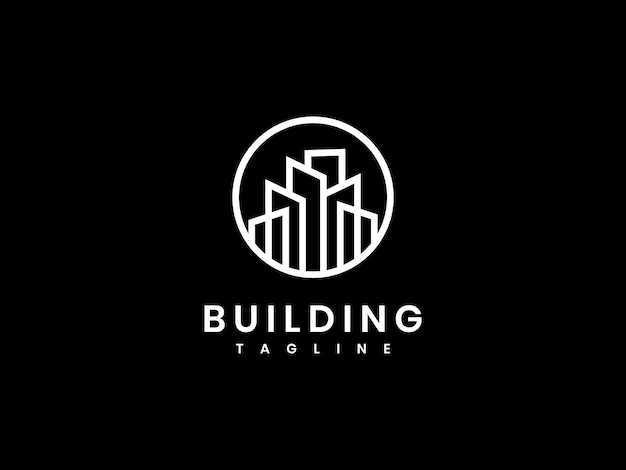 El logotipo del edificio está hecho con líneas y círculos minimalistas sobre un fondo negro