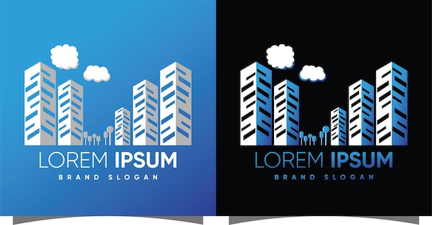 Logotipo de edificio con estilo moderno creativo Vector Premium