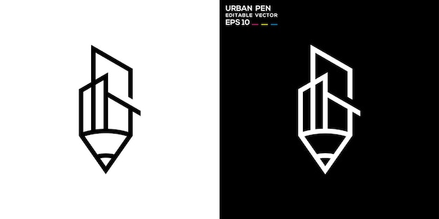 Logotipo del edificio de lápiz Educación creativa Inmobiliario plantilla de diseño de símbolos de íconos EPS 10
